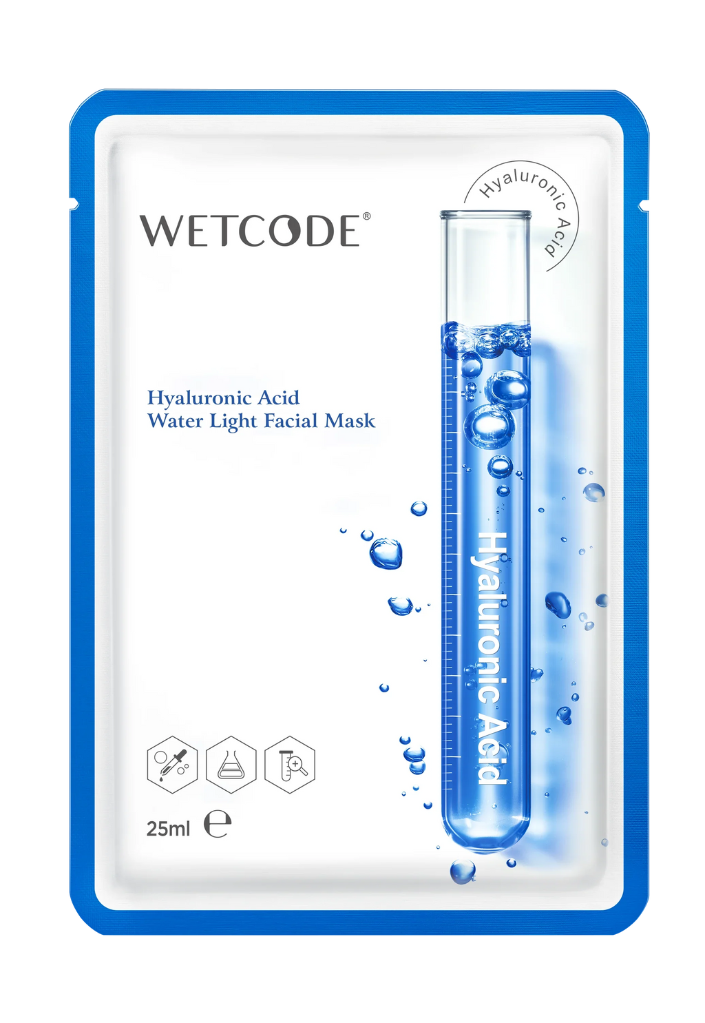 Maschera viso WETCODE Hyaluronic Acid Water Light, confezione blu e bianca, 25ml, skincare BuzzSkin